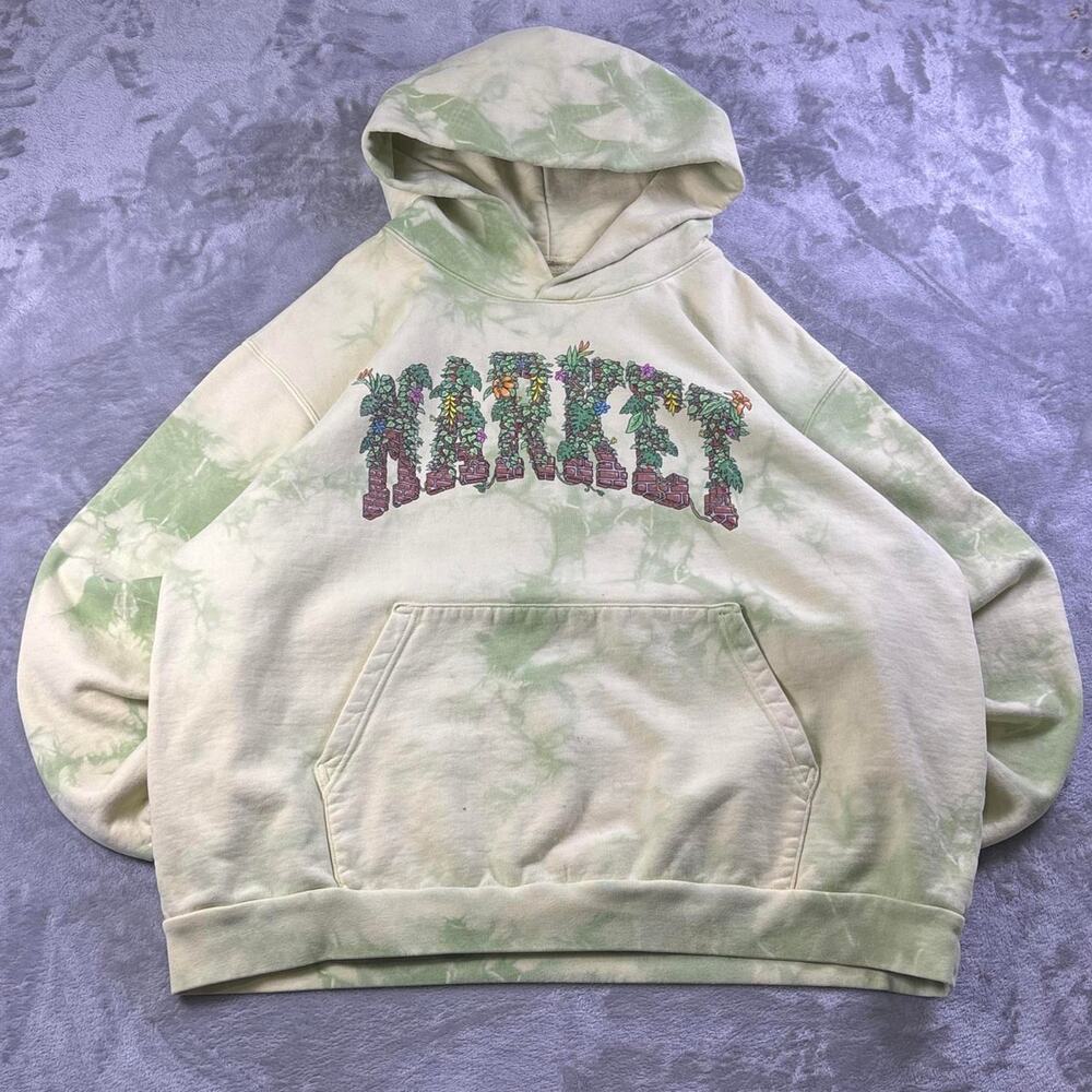 Market Tie Dye Graphic Hoodie Men’s XXL Green Yellow Made in USA Streetwear